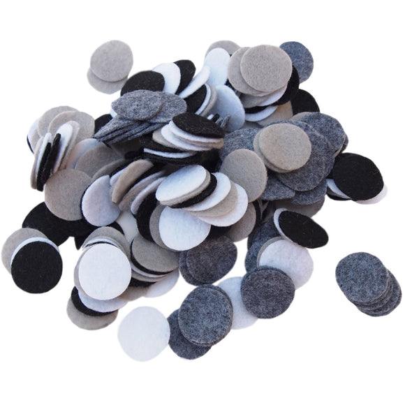 Black, White, Gray, Charcoal Felt Circles Color Set (3/4 to 5 inch)