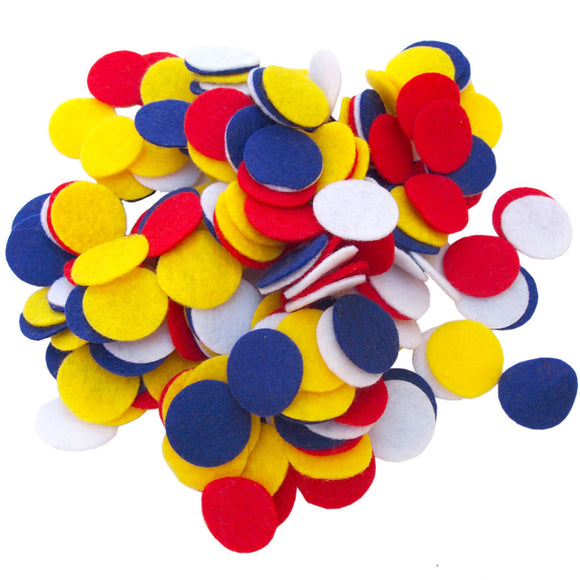 Blue, Red, Yellow, White Felt Circles Color Set (3/4 to 5 inch)