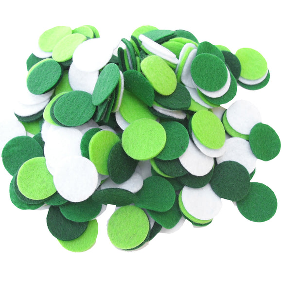 Dark Green, Green, Light Green, White Felt Circles Color Set (3/4 to 5 inch)