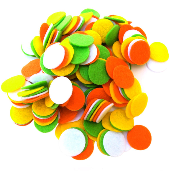 Light Green, Orange, Yellow, White Felt Circles Color Set (3/4 to 5 inch)